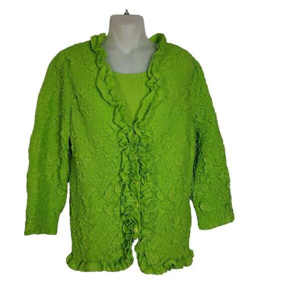 Great Cavalier St. Paul Womens Blouse Shell 2 Piece Large Green Button Ruffle - Picture 1 of 12